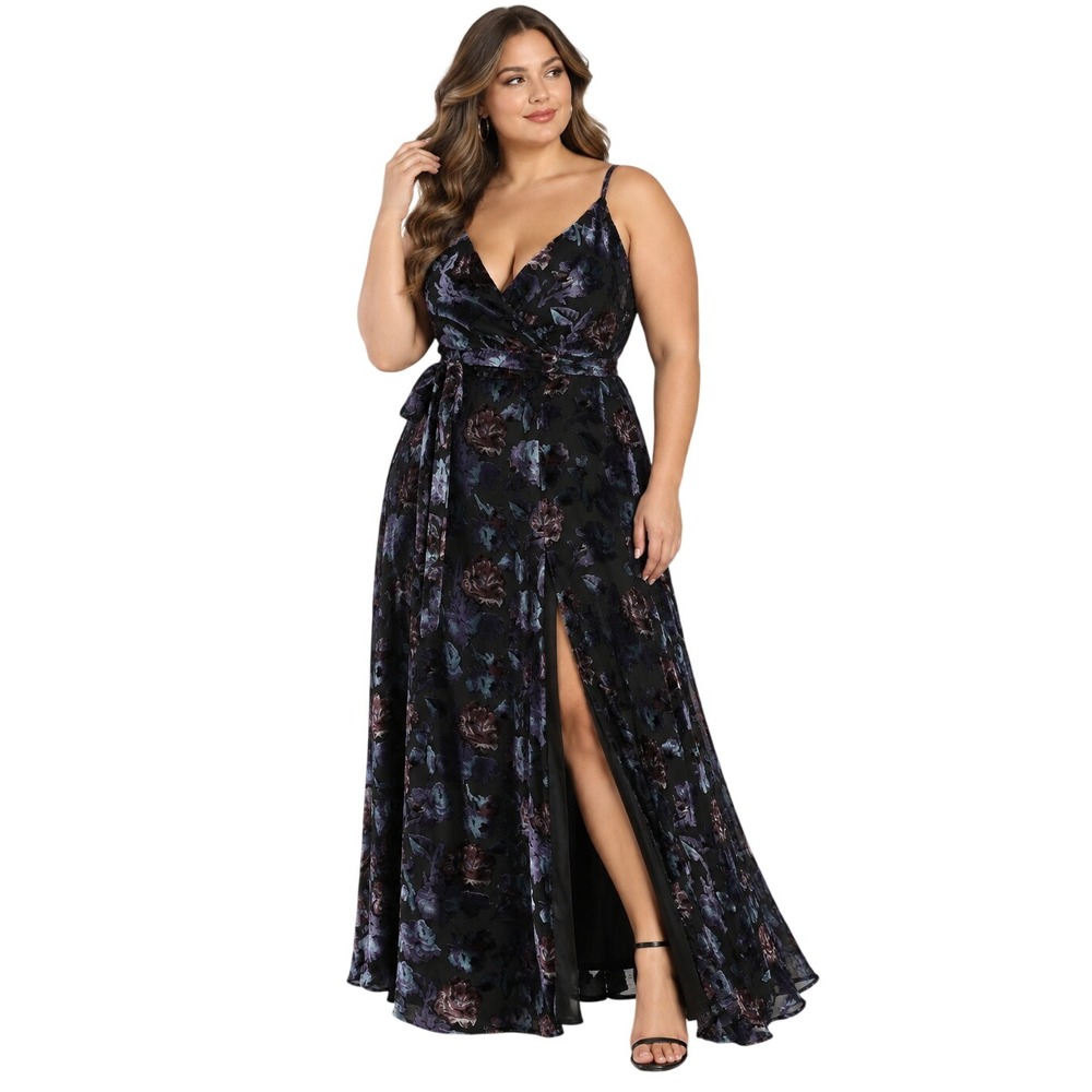 Lulus Pretty Companion Black Floral Velvet Burnout Maxi Dress 1X NWT Evening
